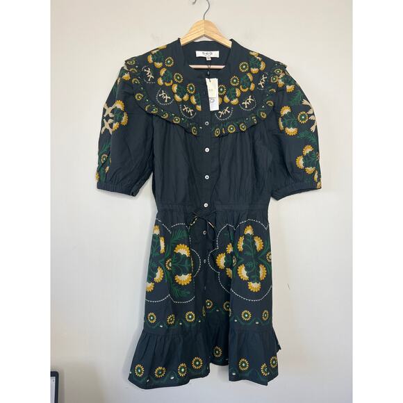 NWT Sea New York Tie Waist Perle Print Puff Sleeve Mini Dress Black Size: XL - Picture 2 of 7